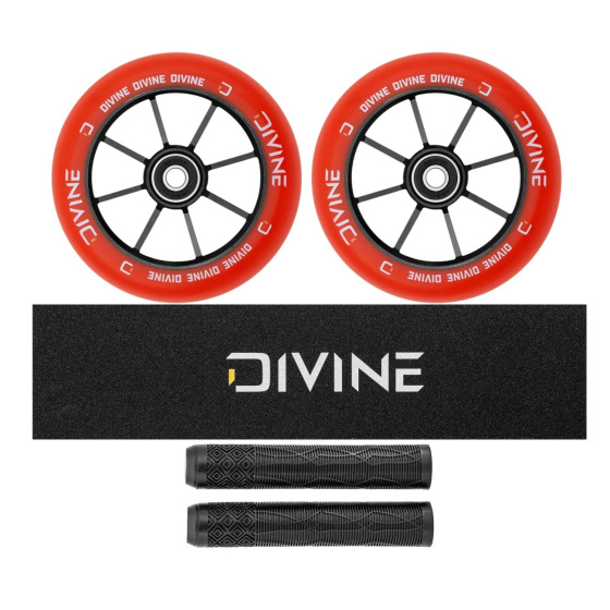 Juego de 2 ruedas Divine 110 mm Spoked rojas + lija Divine + puños Divine