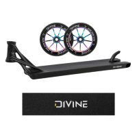 Set Tabla Ethic Lindworm V4 580 mm negra + 2 ruedas Divine 110 mm Spoked Neochrome + lija con logo Divine