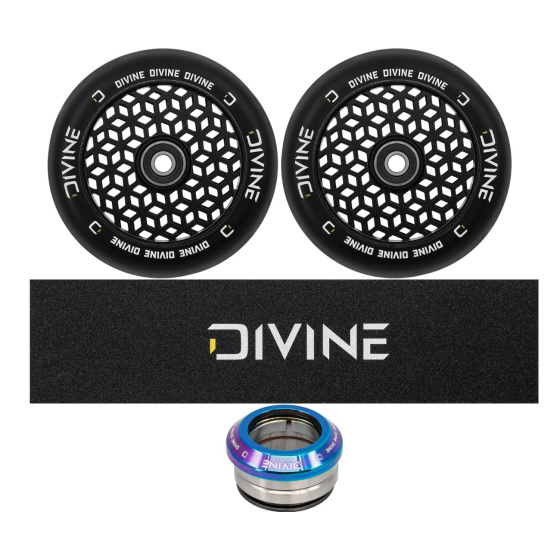Set 2 ruedas Divine 110 mm Light negras + lija Divine + headset Divine