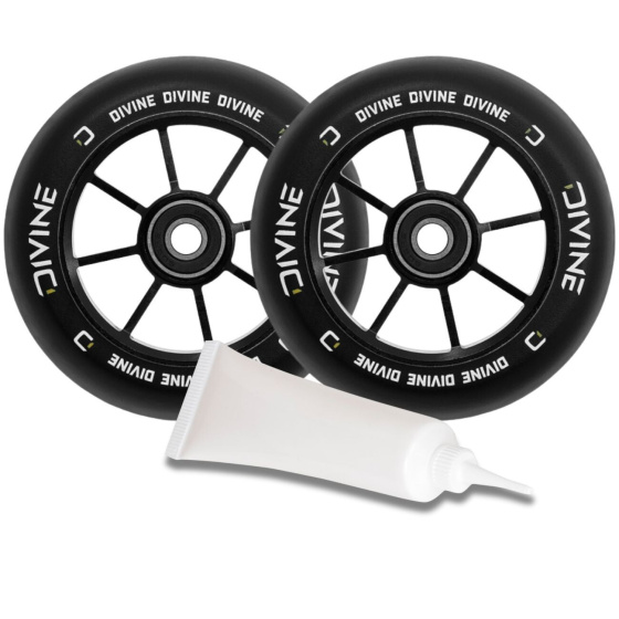 Set 2 piezas Divine 110 mm Spoked negro + aceite Divine para rodamientos