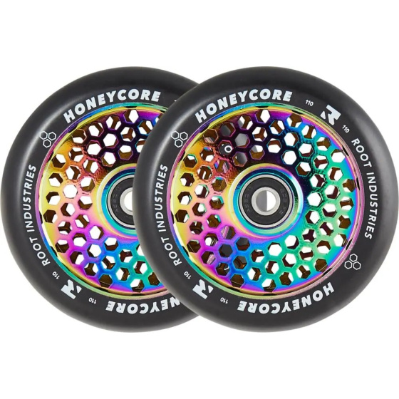 Root Honeycore Juego de 2 ruedas de scooter negras de 110 mm (110 mm | Neochrome)