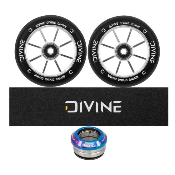 Set de 2 ruedas Divine 120 mm Spoked neochrome + cinta de agarre Divine + juego de dirección Divine